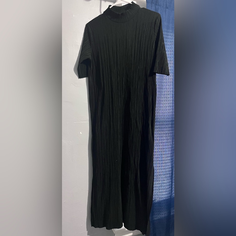Zara Black Ribbed Sheath Dress Mock Neck